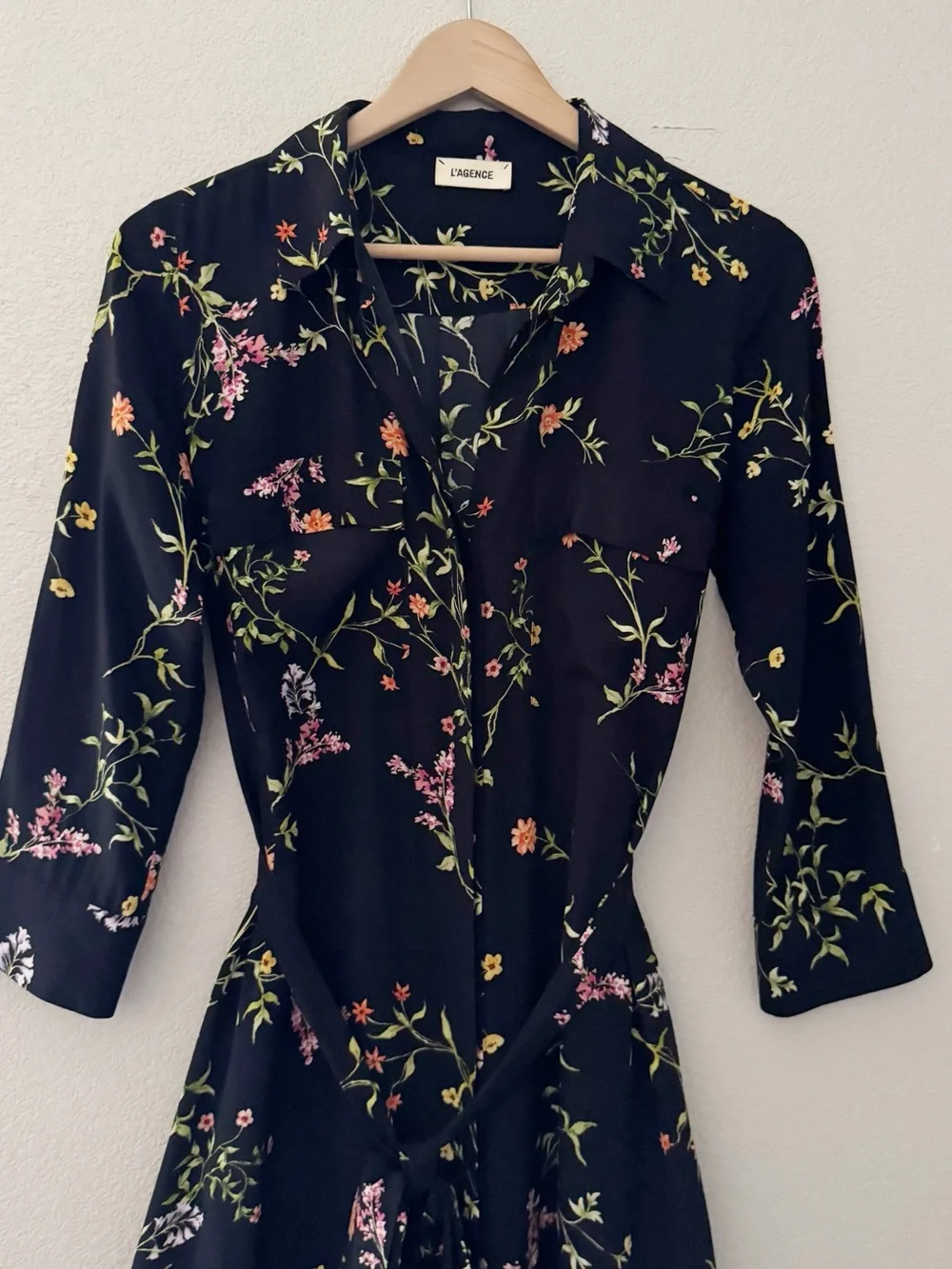 L'agence Cameron Silk Crepe Maxi Shirt Dress Large Black Floral Feminine - Picture 4 of 10